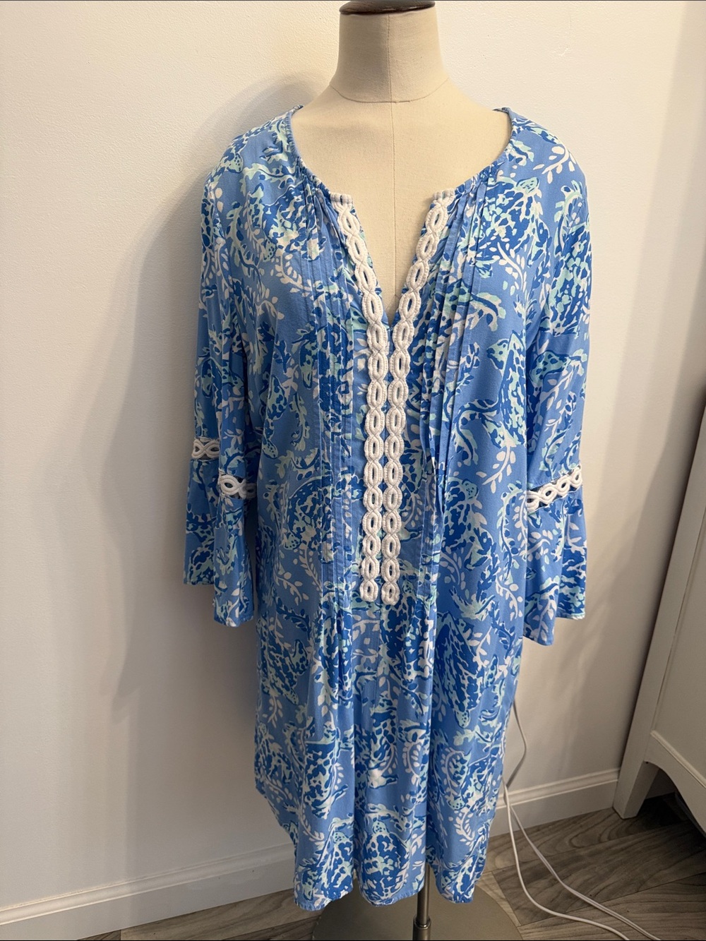 Lilly Pulitzer Light Blue Floral Lace-Trim Tunic Dress